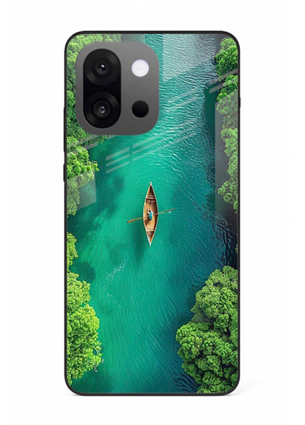 Emerald River Boat calm green river artwork OnePlus 13s glass back cover