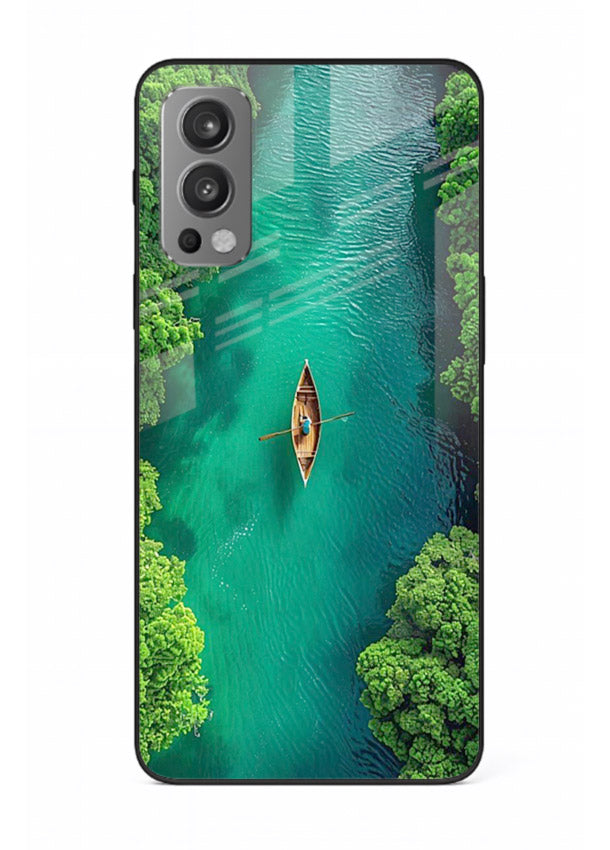 Emerald River Boat calm green river artwork OnePlus Nord 2 glass back cover