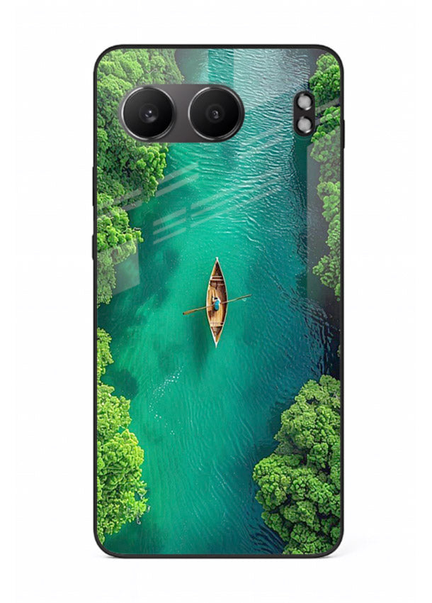 Emerald River Boat calm green river artwork OnePlus Nord 4 glass back cover