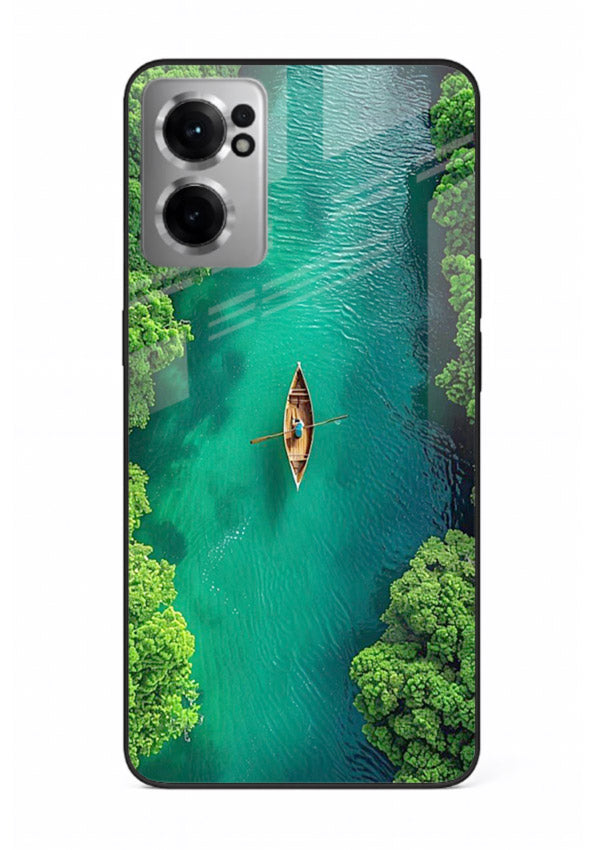Emerald River Boat calm green river artwork OnePlus Nord CE2 5G glass back cover