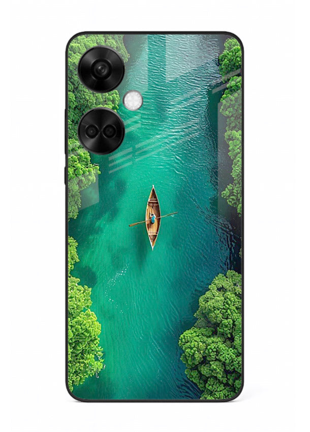 Emerald River Boat calm green river artwork OnePlus Nord CE3 glass back cover