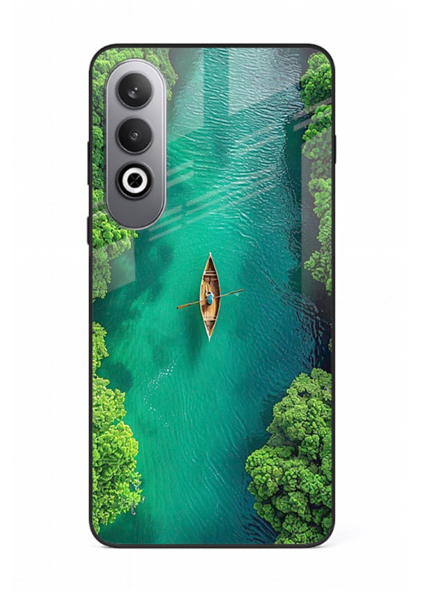 Emerald River Boat calm green river artwork OnePlus Nord CE4 glass back cover