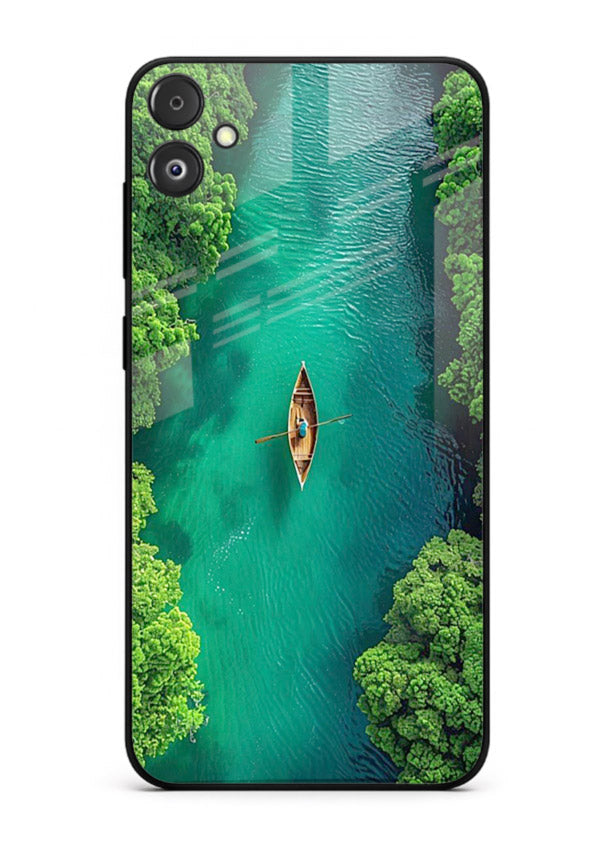 Emerald River Boat calm green river artwork Samsung F14 5G glass back cover