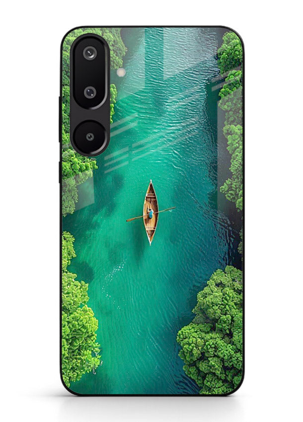 Emerald River Boat calm green river artwork Samsung M16 5G glass back cover