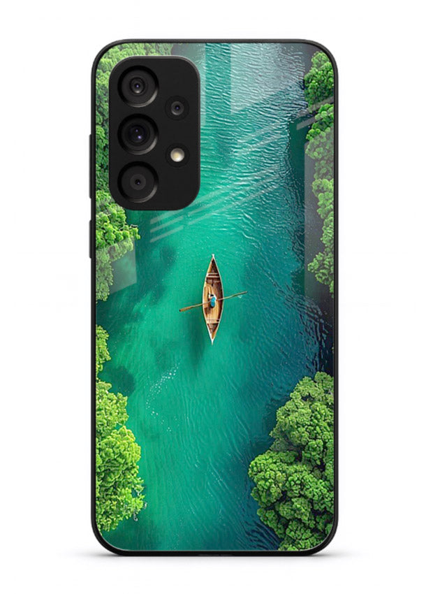 Emerald River Boat calm green river artwork Samsung A73 5G glass back cover