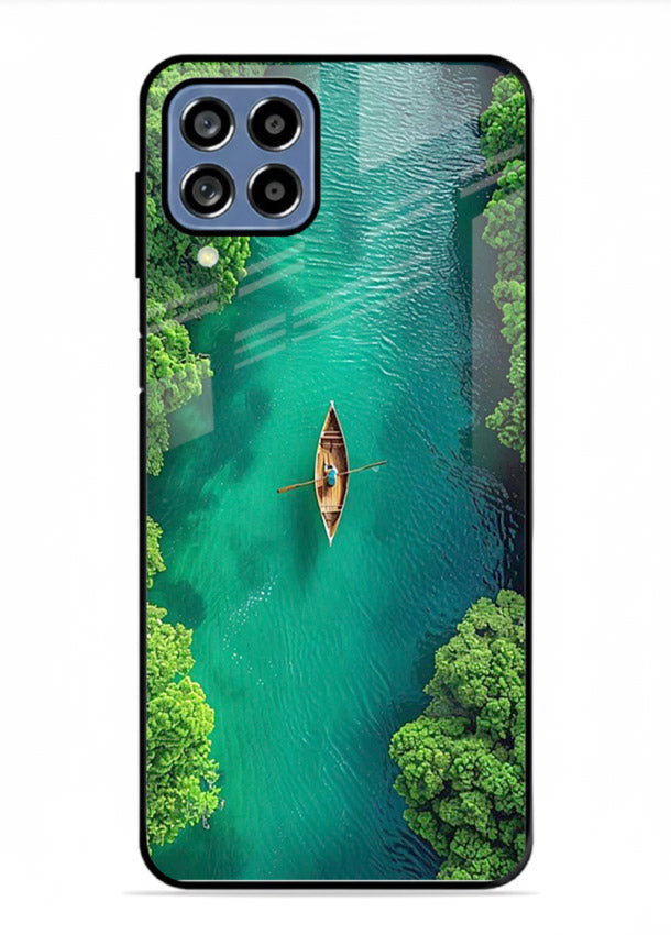 Emerald River Boat calm green river artwork Samsung M33 5G glass back cover