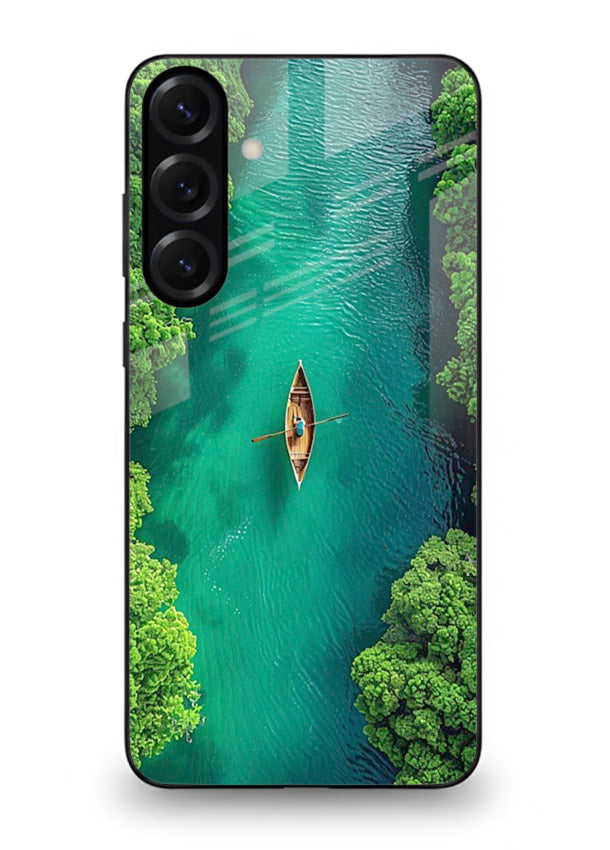 Emerald River Boat calm green river artwork Samsung A25 5G glass back cover