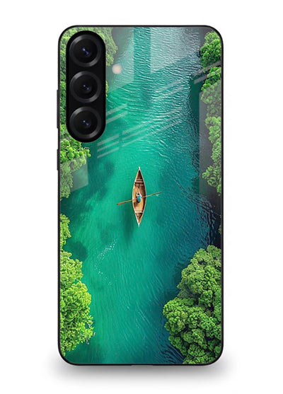 Emerald River Boat calm green river artwork Samsung A16 5G glass back cover