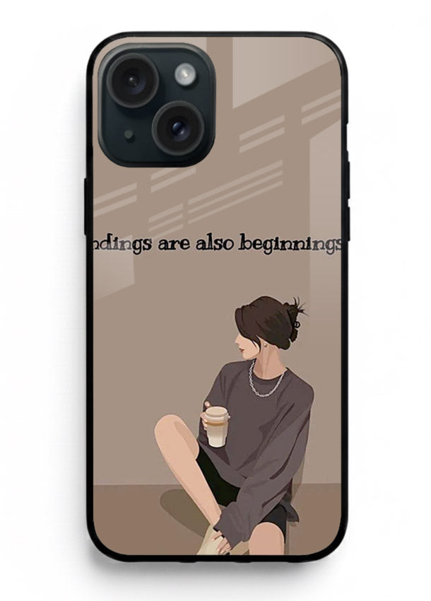 Ending Beginnings Boy aesthetic artwork iphone 15 plus glass back cover