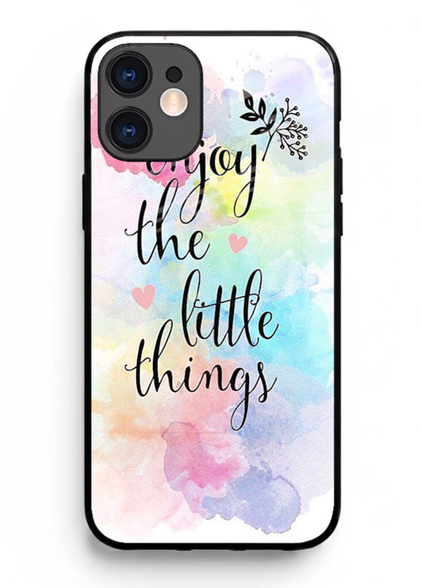Watercolor splash quote printed on iphone 12 mini glass back cover with colorful soft tones.