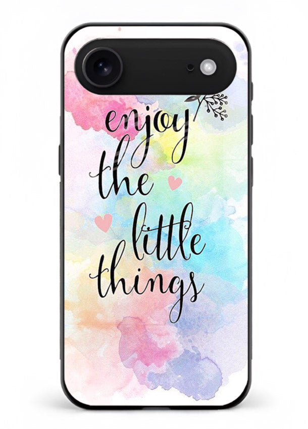 Watercolor splash quote printed on iphone 18 air glass back cover with colorful soft tones.