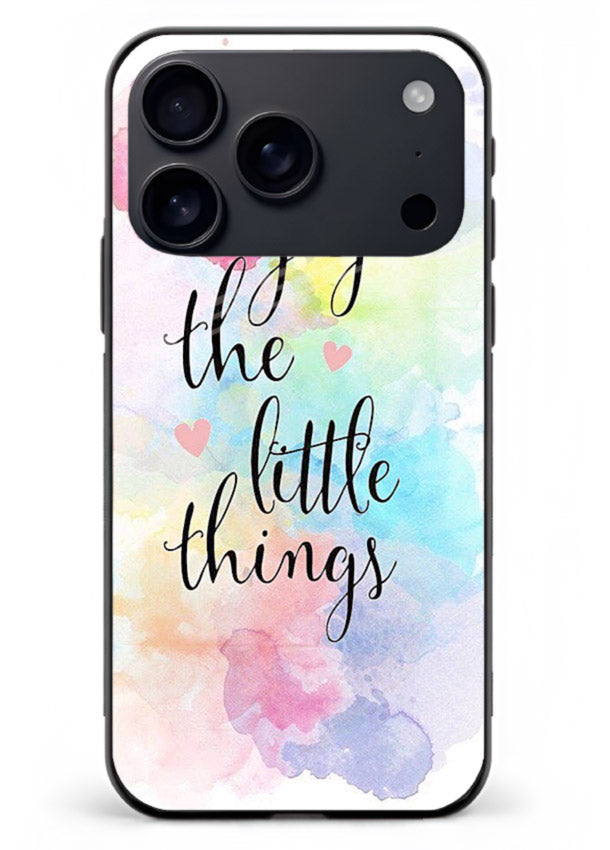 Watercolor splash quote printed on iphone 18 pro max glass back cover with colorful soft tones.