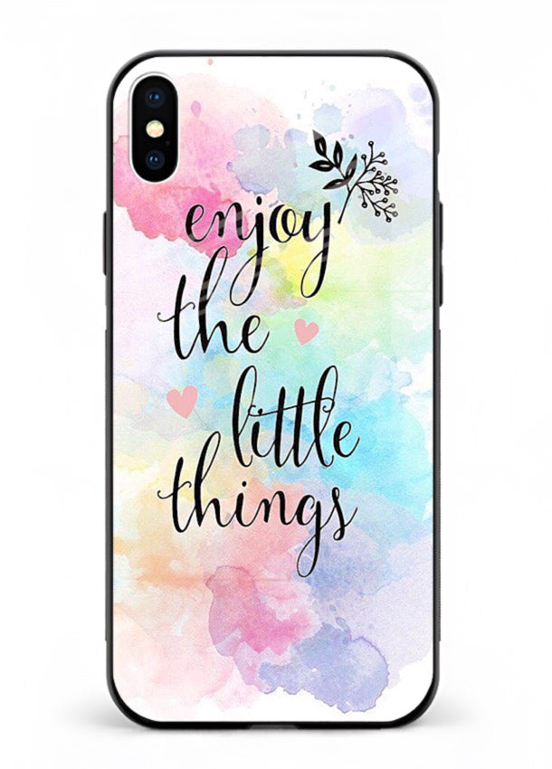 Watercolor splash quote printed on iphone xs max glass back cover with colorful soft tones.