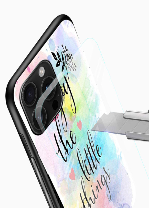 Watercolor splash quote printed on glossy vibrant premium glass back cover with colorful soft tones. - Angle Blade
