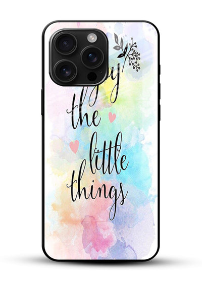 Watercolor splash quote printed on glossy vibrant premium glass back cover with colorful soft tones. - Angle Front