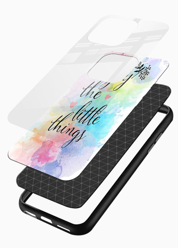 Watercolor splash quote printed on glossy vibrant premium glass back cover with colorful soft tones. - Angle Layers