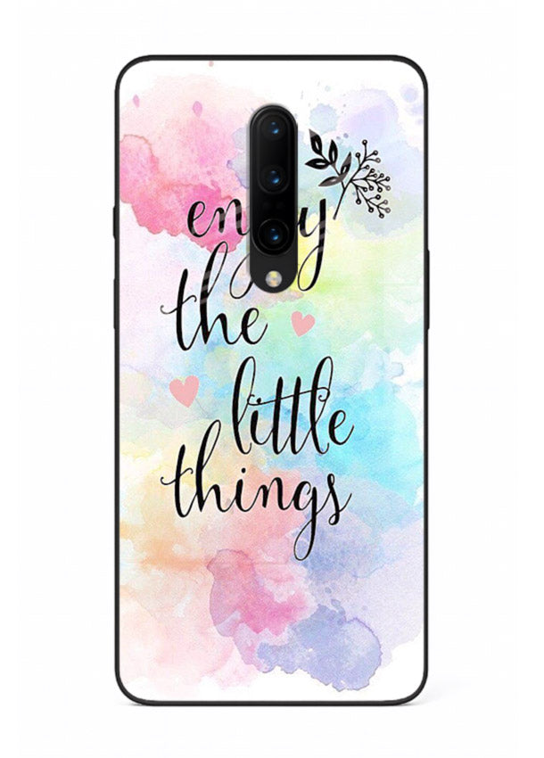 Watercolor splash quote printed on OnePlus 7 Pro glass back cover with colorful soft tones.