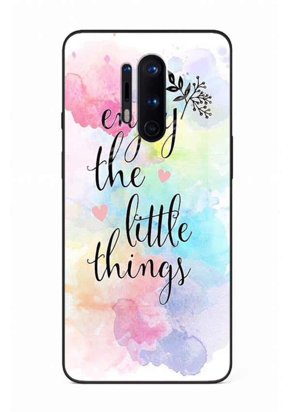 Watercolor splash quote printed on OnePlus 8 Pro glass back cover with colorful soft tones.