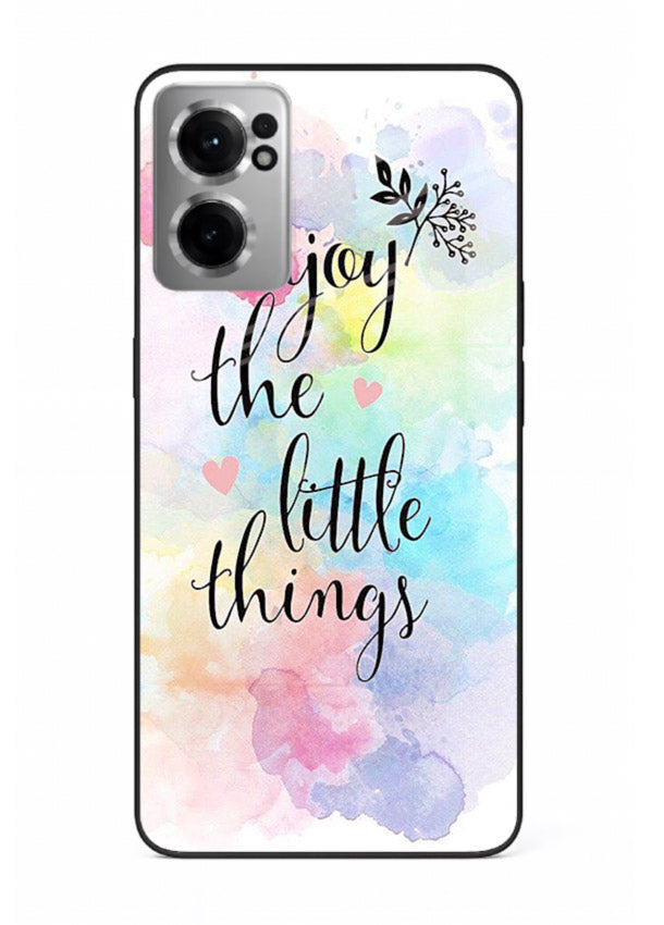 Watercolor splash quote printed on OnePlus Nord CE2 5G glass back cover with colorful soft tones.
