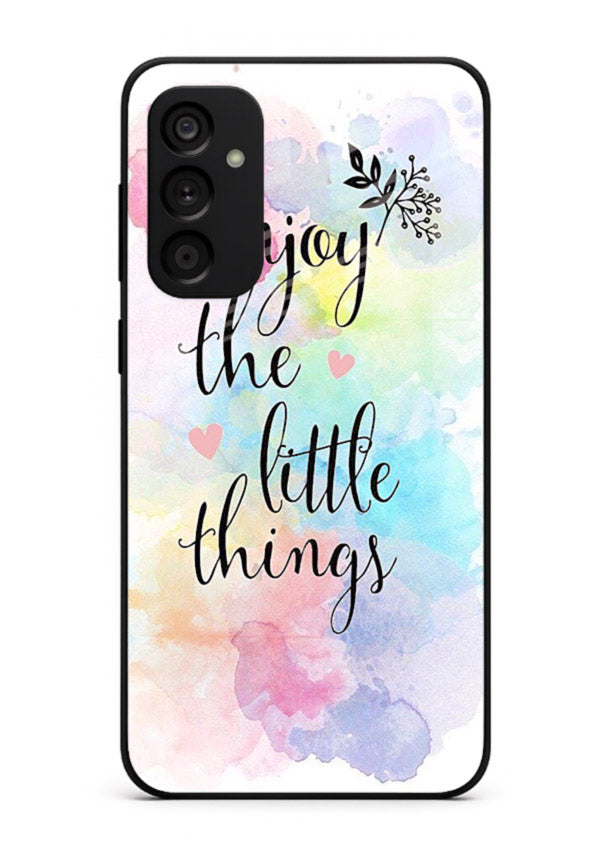 Watercolor splash quote printed on Samsung F54 5G glass back cover with colorful soft tones.