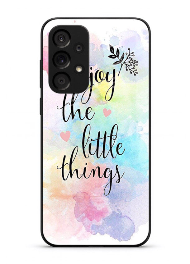 Watercolor splash quote printed on Samsung A23 5G glass back cover with colorful soft tones.