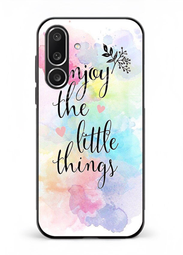 Watercolor splash quote printed on Samsung M56 5G glass back cover with colorful soft tones.