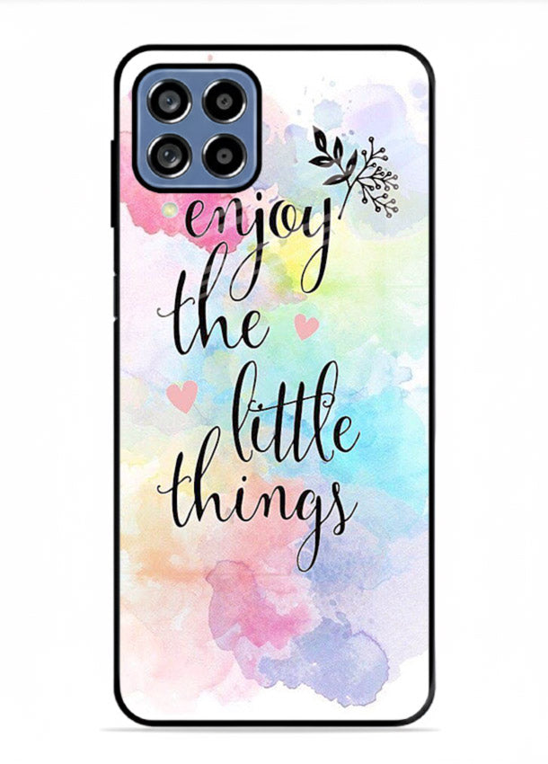 Watercolor splash quote printed on Samsung A22 4G glass back cover with colorful soft tones.