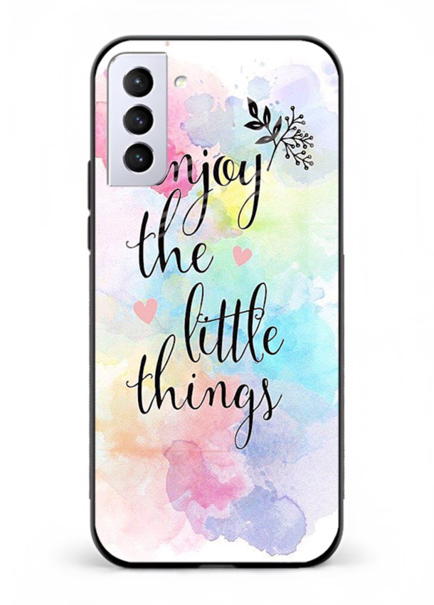 Watercolor splash quote printed on Samsung S21 Plus glass back cover with colorful soft tones.