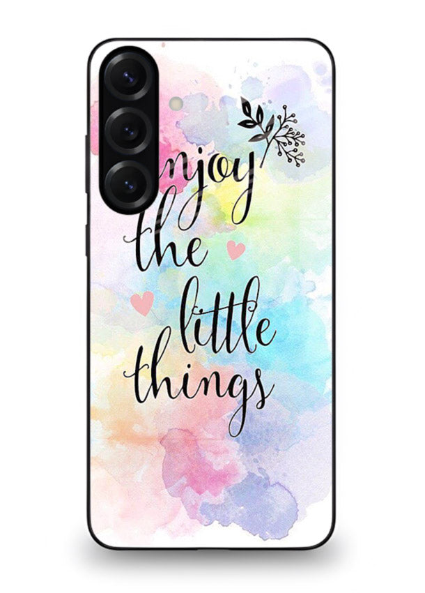 Watercolor splash quote printed on Samsung M35 5G glass back cover with colorful soft tones.