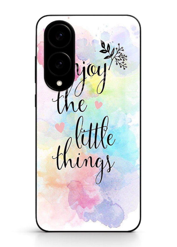 Watercolor splash quote printed on Samsung S25 Edge glass back cover with colorful soft tones.