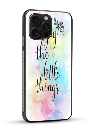 Watercolor splash quote printed on glossy vibrant premium glass back cover with colorful soft tones. - Angle Side