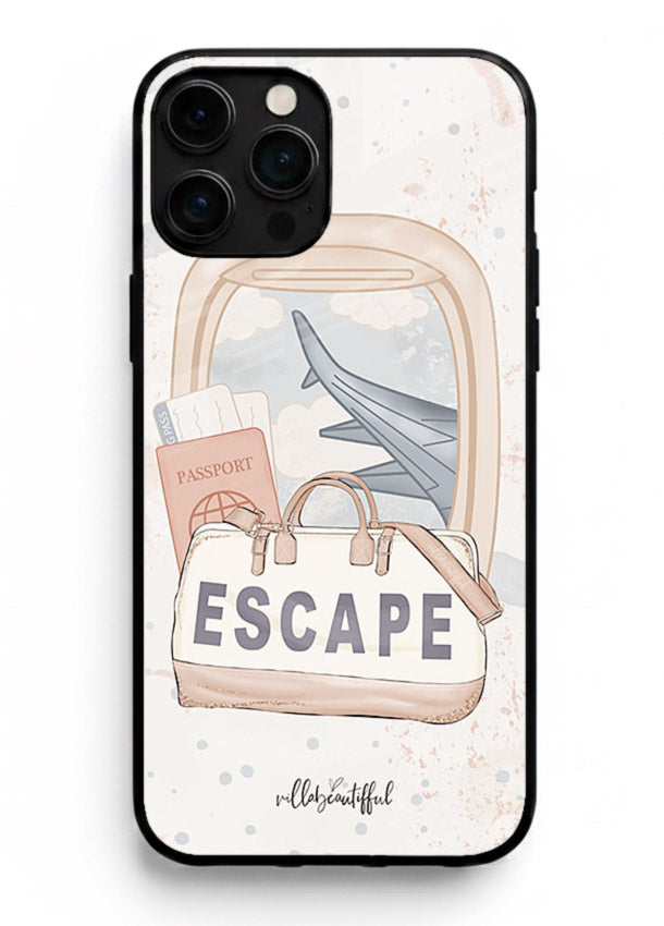 Escape Travel Bag minimal artwork iphone 14 pro max glass back cover