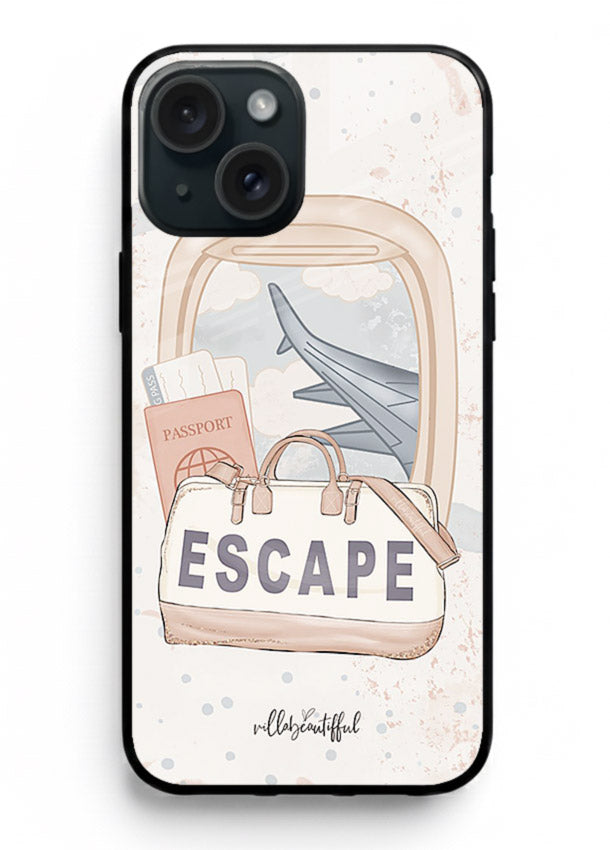 Escape Travel Bag minimal artwork iphone 15 glass back cover