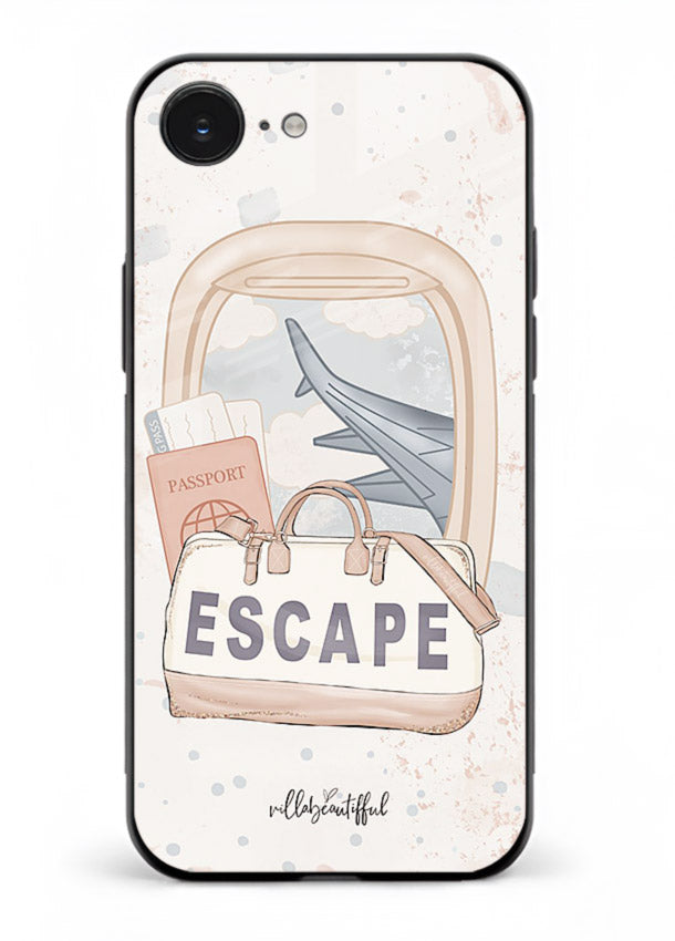 Escape Travel Bag minimal artwork iphone 16e glass back cover