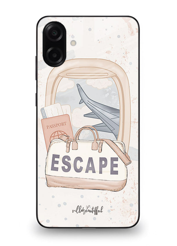 Escape Travel Bag minimal artwork Samsung M13 5G glass back cover