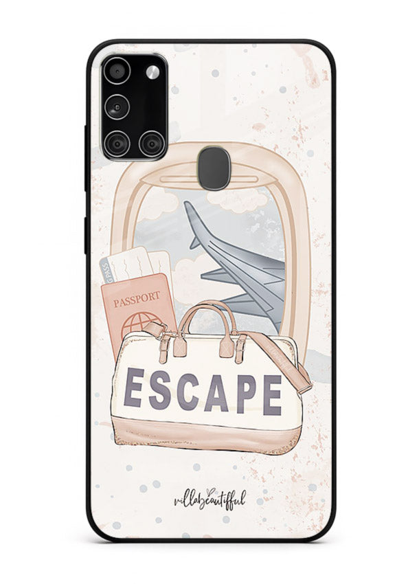 Escape Travel Bag minimal artwork Samsung A21s glass back cover