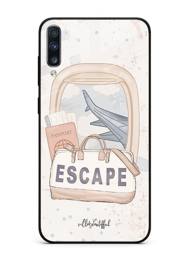 Escape Travel Bag minimal artwork Samsung A70 glass back cover