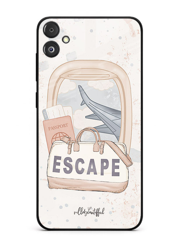 Escape Travel Bag minimal artwork Samsung F05 5G glass back cover