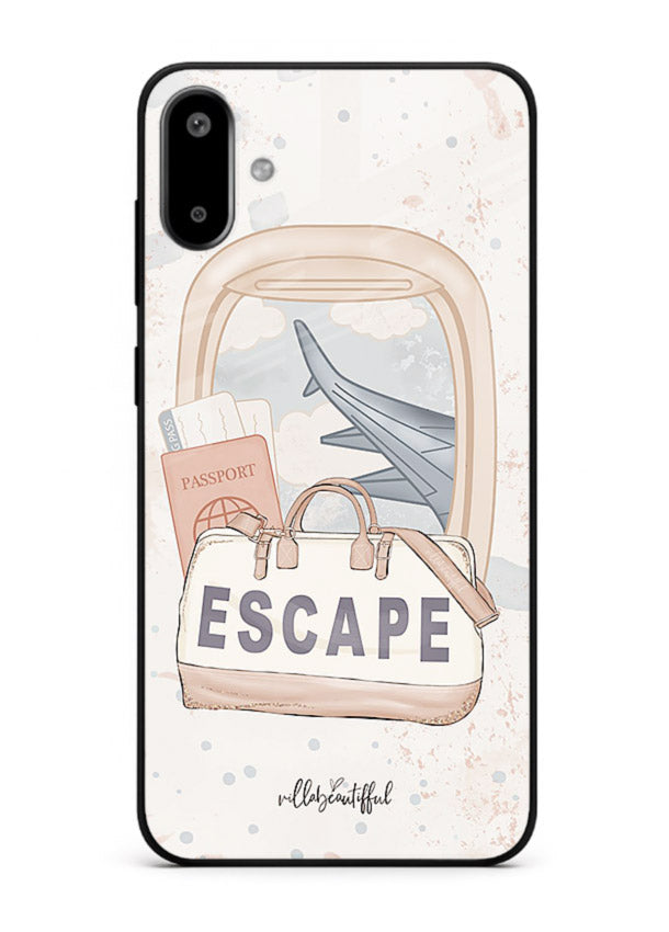 Escape Travel Bag minimal artwork Samsung F06 5G glass back cover