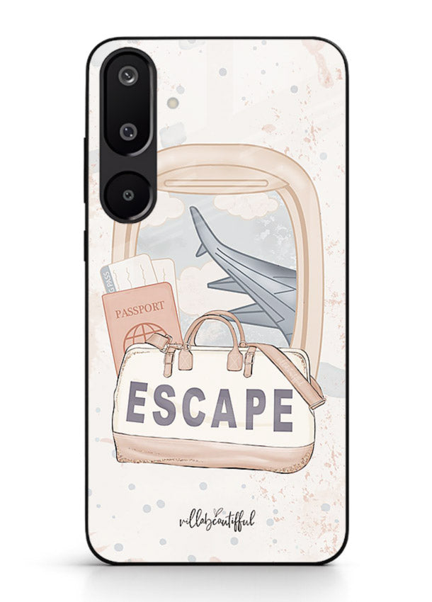 Escape Travel Bag minimal artwork Samsung M16 5G glass back cover