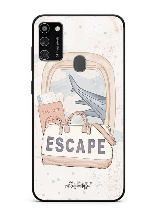 Escape Travel Bag minimal artwork Samsung M30s glass back cover