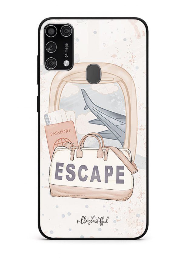 Escape Travel Bag minimal artwork Samsung M31 Prime glass back cover