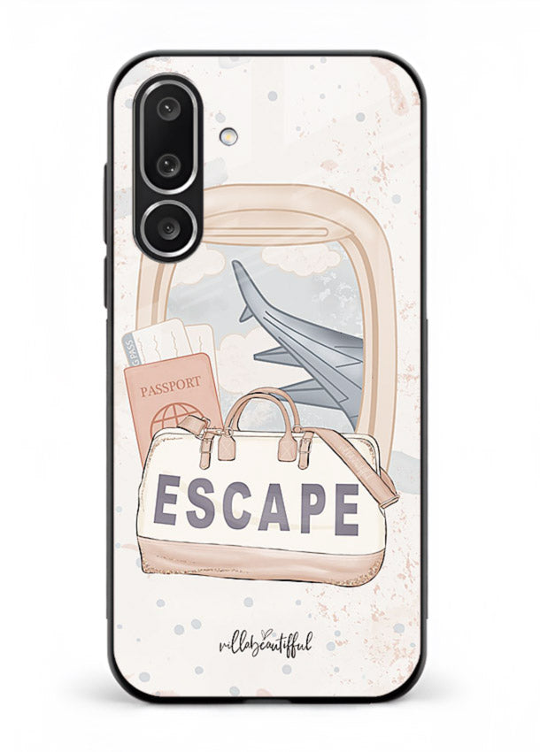 Escape Travel Bag minimal artwork Samsung M36 5G glass back cover