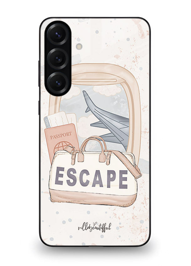 Escape Travel Bag minimal artwork Samsung S24 FE glass back cover