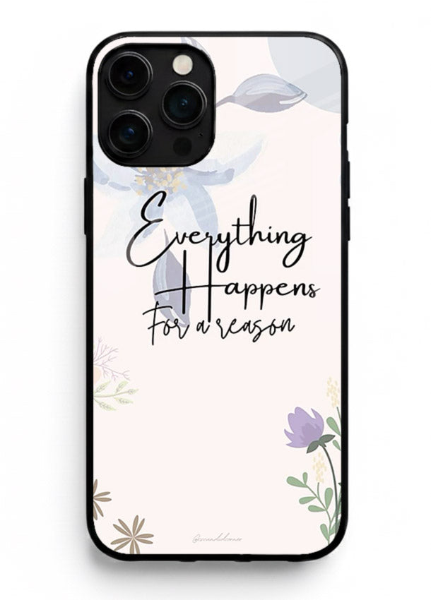 Pastel floral quote printed on iphone 13 pro max glass back cover with calming tones.
