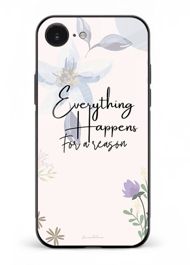 Pastel floral quote printed on iphone 16e glass back cover with calming tones.
