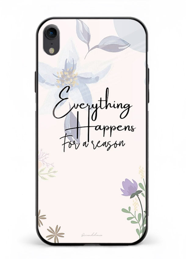 Pastel floral quote printed on iphone xr glass back cover with calming tones.