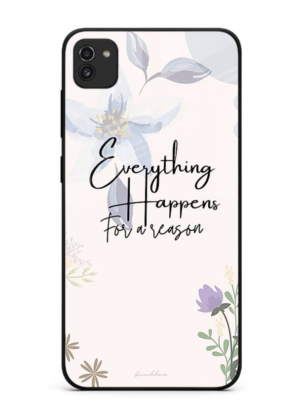 Pastel floral quote printed on Samsung A03 glass back cover with calming tones.