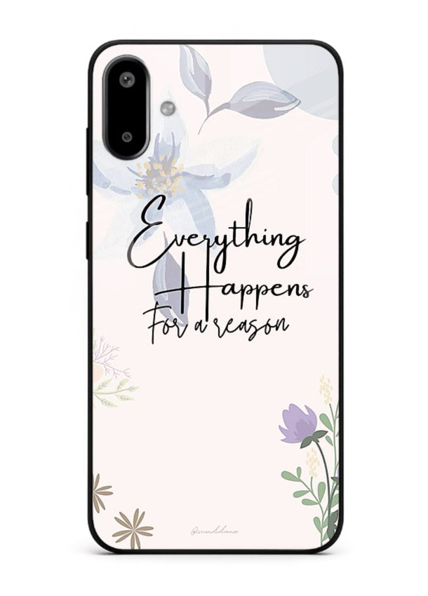 Pastel floral quote printed on Samsung F06 5G glass back cover with calming tones.