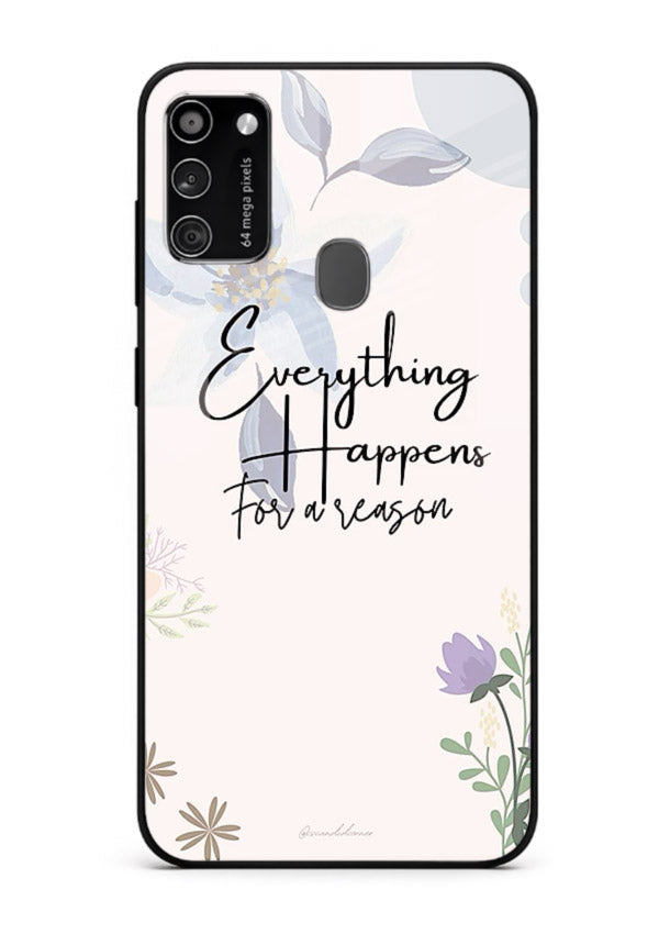 Pastel floral quote printed on Samsung M21 glass back cover with calming tones.